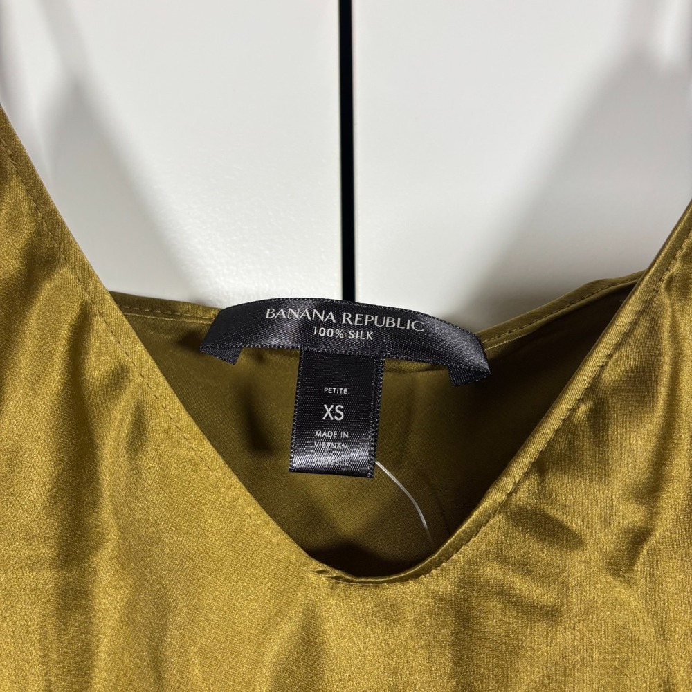NWT Banana Republic Womens Silk Slip Maxi Dress Olive Green Spaghetti Strap XS - Picture 3 of 7